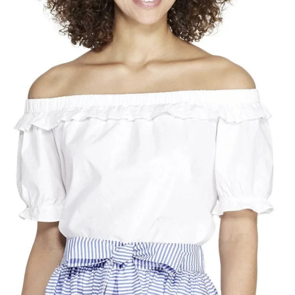 Vineyard Vines x Target White 100% Cotton Bardot Off Shoulder Top • Size S 🗣